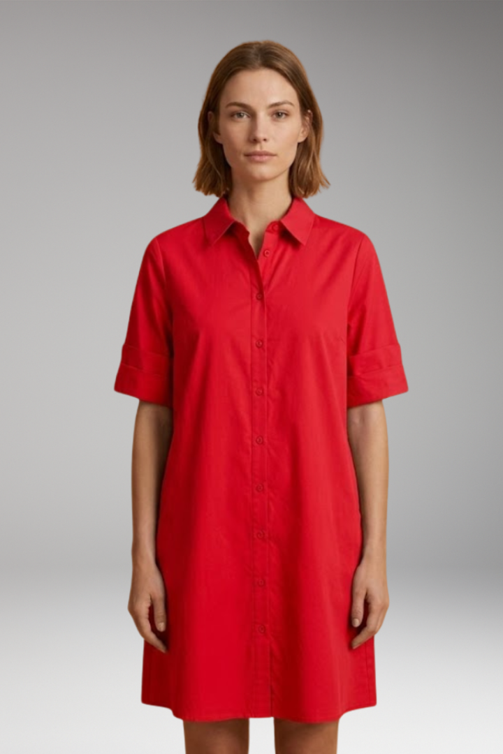 Women's Shirt Dress with Relaxed Silhouette and Button Fastening