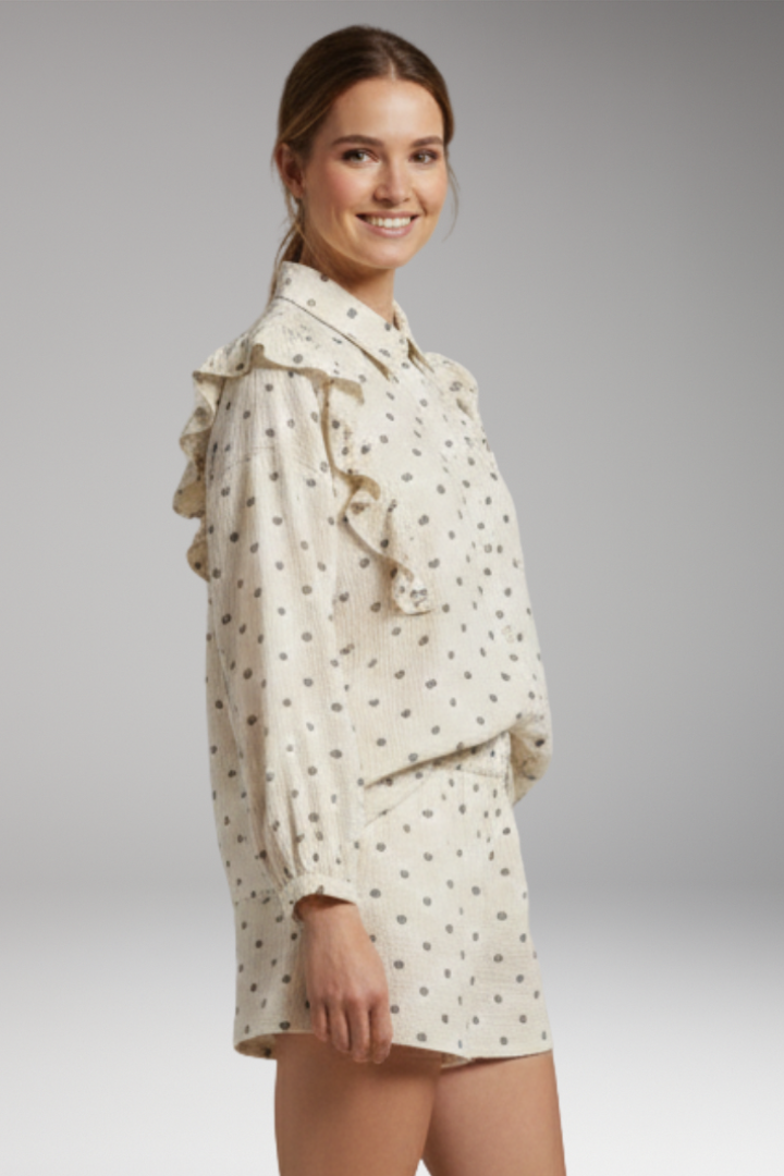 Women's Shirt Dress with Ruffle Detail and Heart Pattern