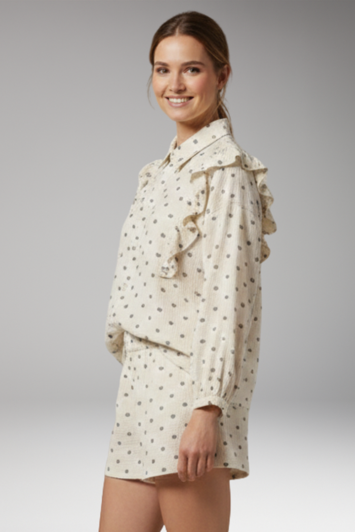 Women's Shirt Dress with Ruffle Detail and Heart Pattern