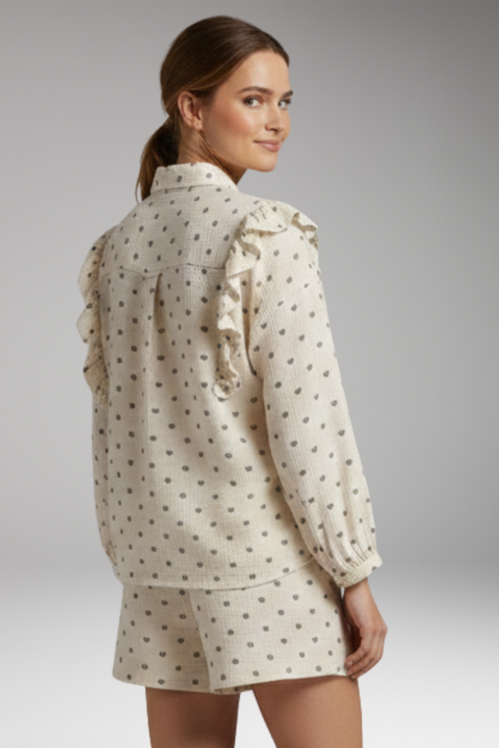 Women's Shirt Dress with Ruffle Detail and Heart Pattern