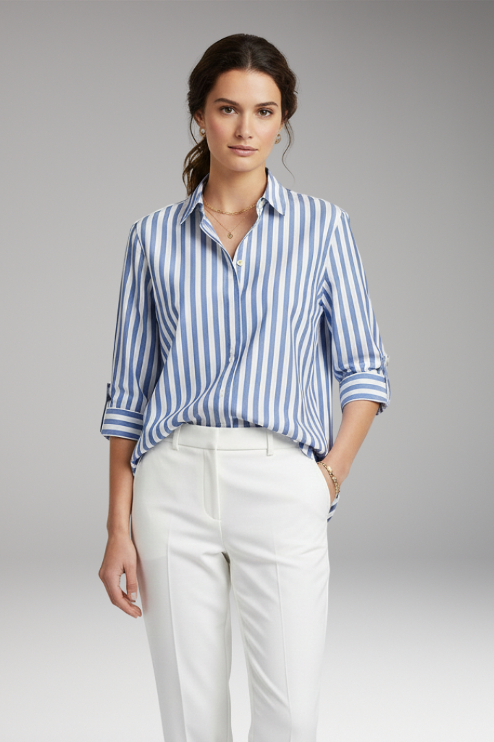 Women’s Shirt with Button Closure and Striped Pattern