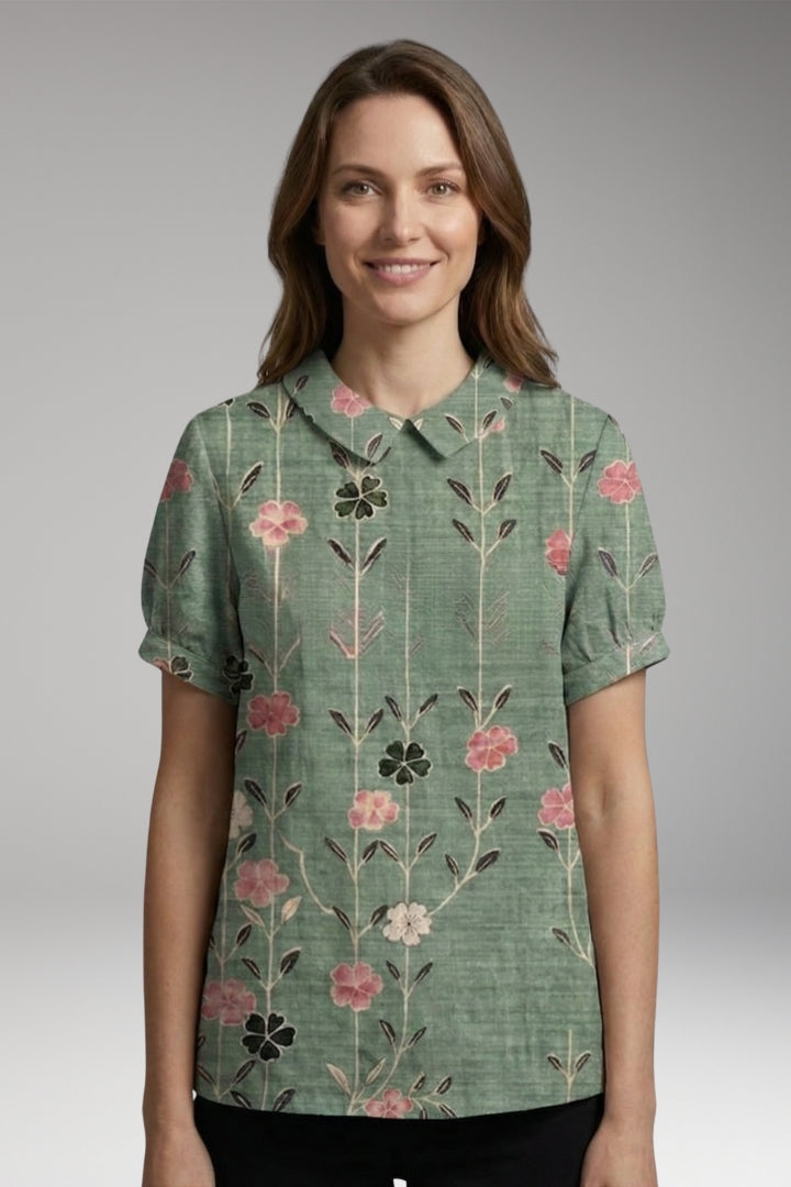 Women’s Shirt with Collar Neckline and Short Sleeves