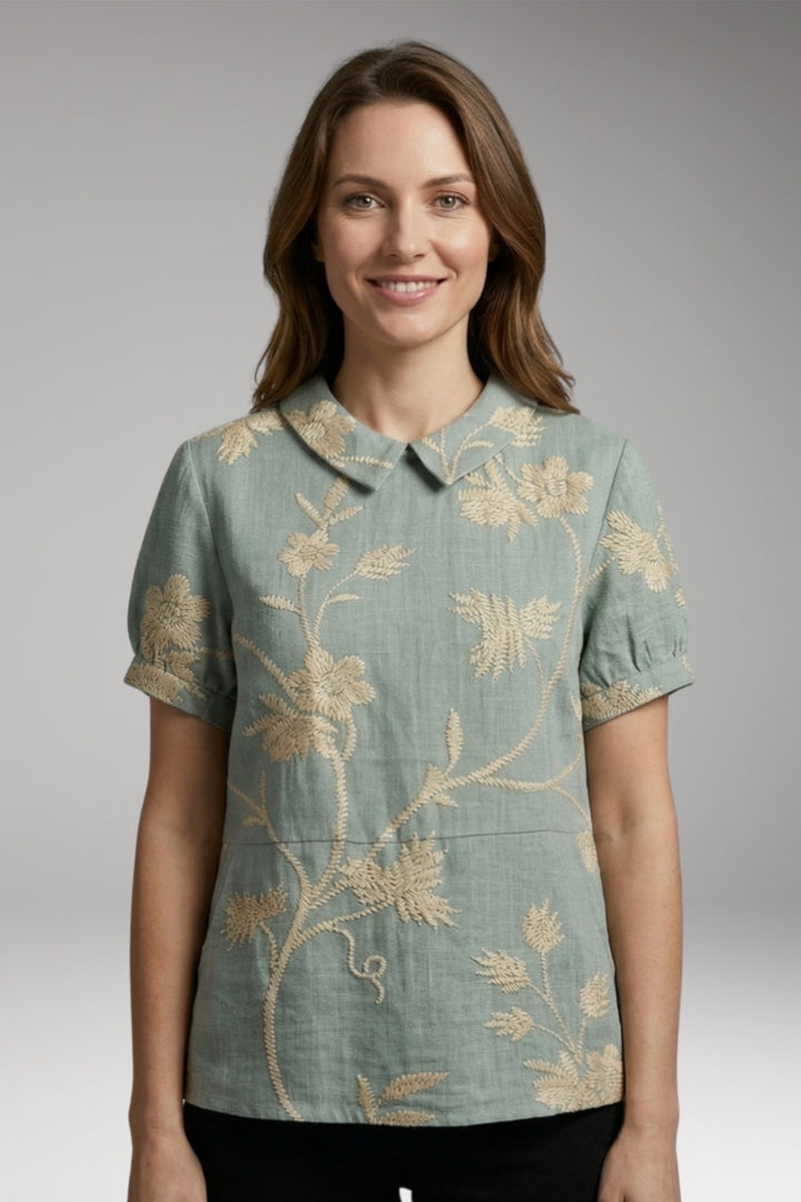 Women’s Shirt with Collar Neckline and Short Sleeves