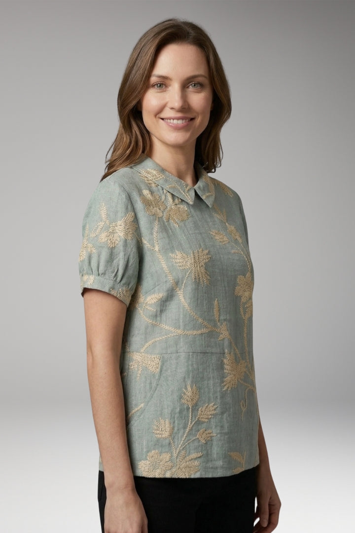 Women’s Shirt with Collar Neckline and Short Sleeves