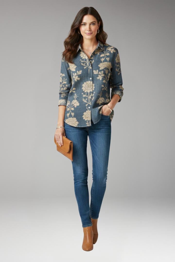 Women’s Shirt with Collar and Button Fastening