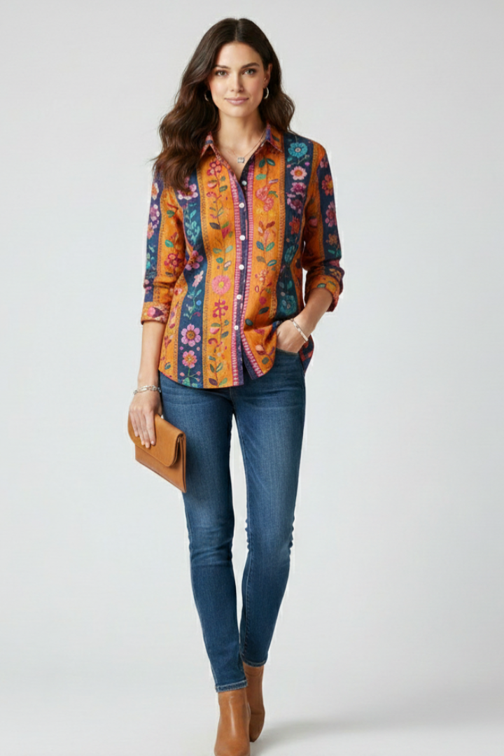 Women’s Shirt with Collar and Button Fastening