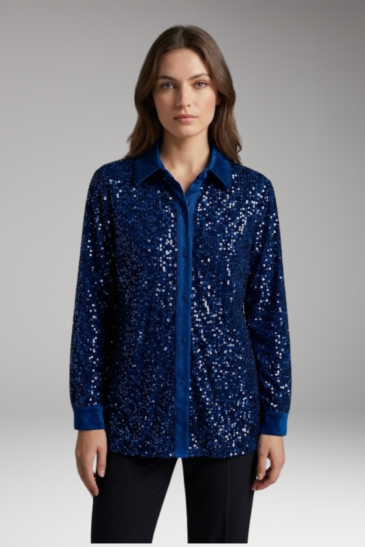 Women’s Shirt with Collar and Sequin Textured Surface
