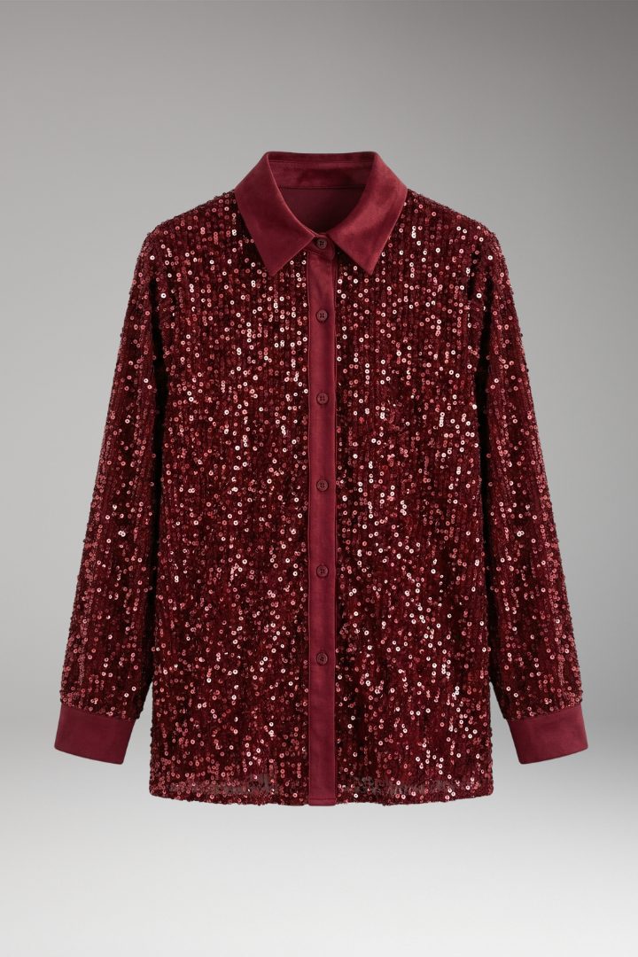 Women’s Shirt with Collar and Sequin Textured Surface
