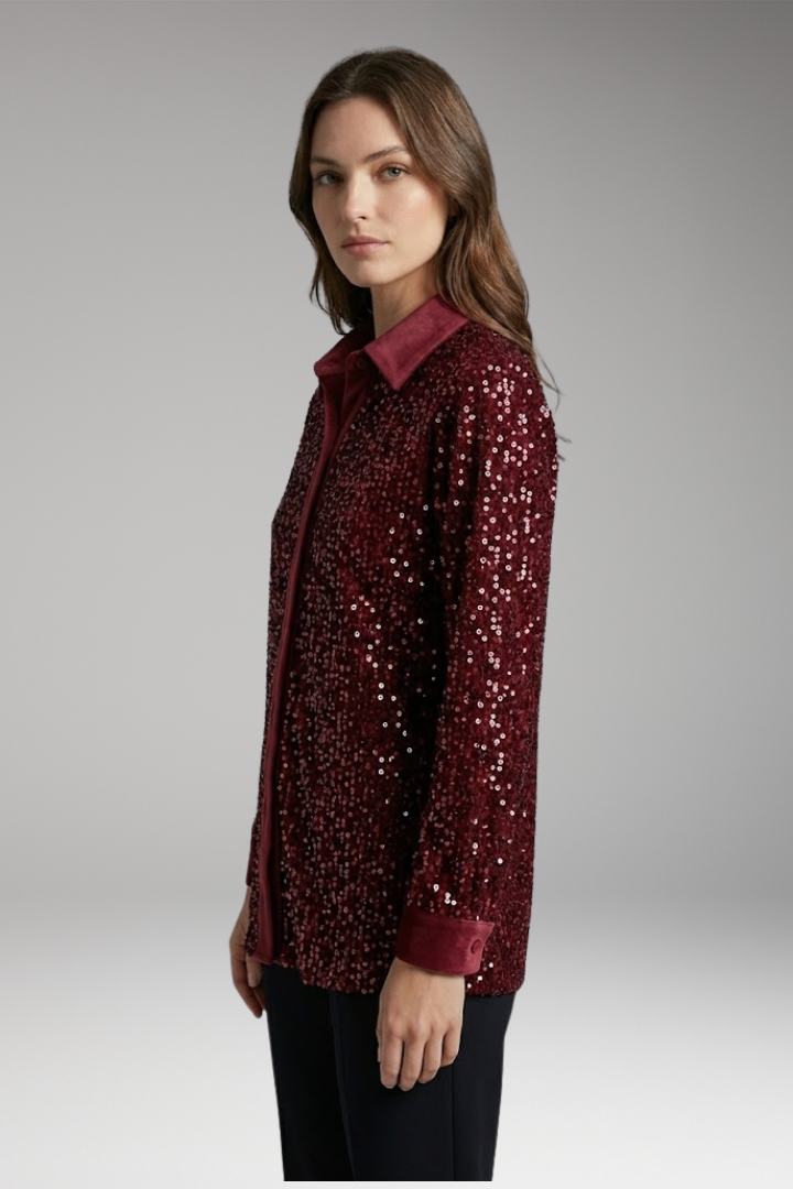 Women’s Shirt with Collar and Sequin Textured Surface