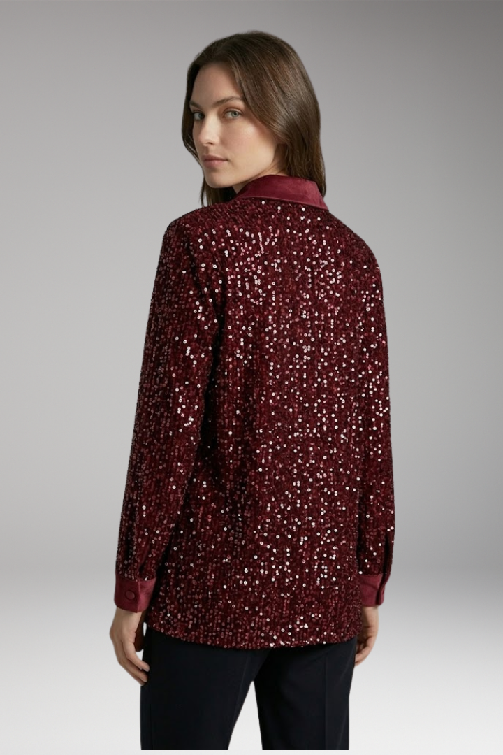 Women’s Shirt with Collar and Sequin Textured Surface