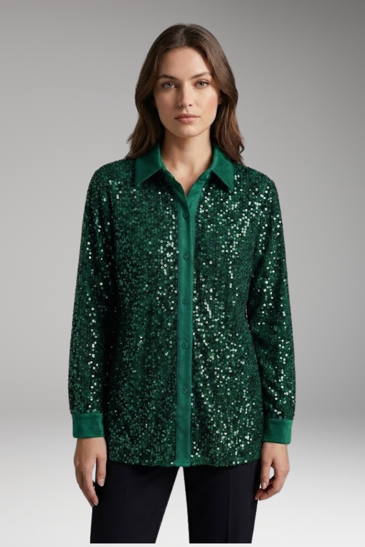 Women’s Shirt with Collar and Sequin Textured Surface