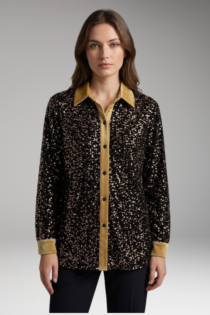 Women’s Shirt with Collar and Sequin Textured Surface