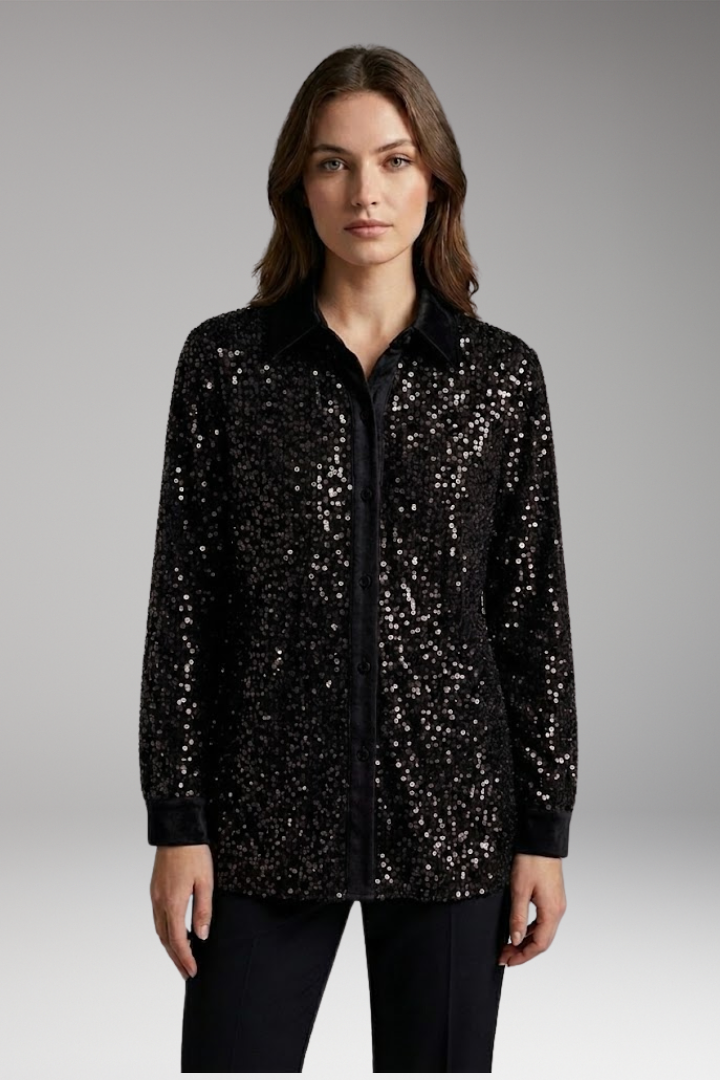 Women’s Shirt with Collar and Sequin Textured Surface
