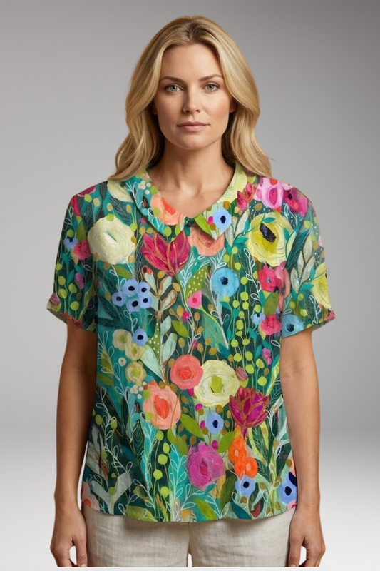 Women's Shirt with Floral Pattern and Lightweight Fabric
