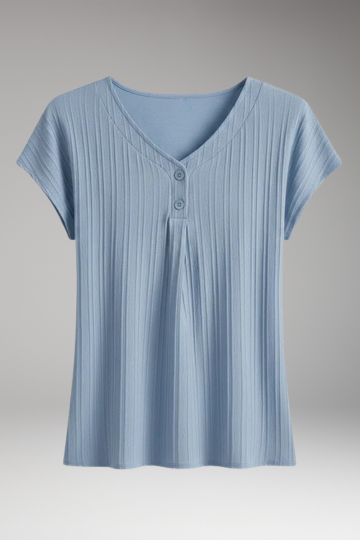 Women's Short-Sleeved T-shirt with V-Neck and Ribbed Texture