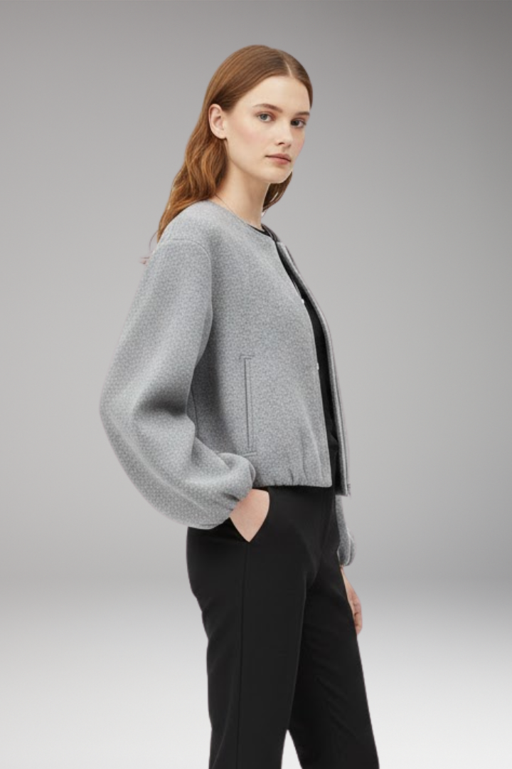 Women’s Short Bomber Jacket with Front Zipper and Long Sleeves