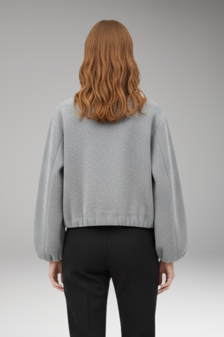 Women’s Short Bomber Jacket with Front Zipper and Long Sleeves