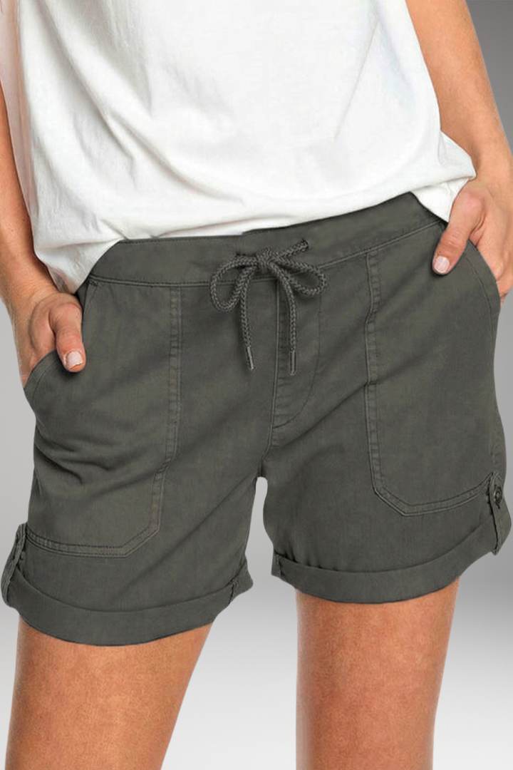Women's Shorts with Drawstring Waist and Rolled Hem
