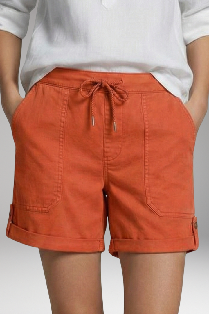 Women's Shorts with Drawstring Waist and Rolled Hem