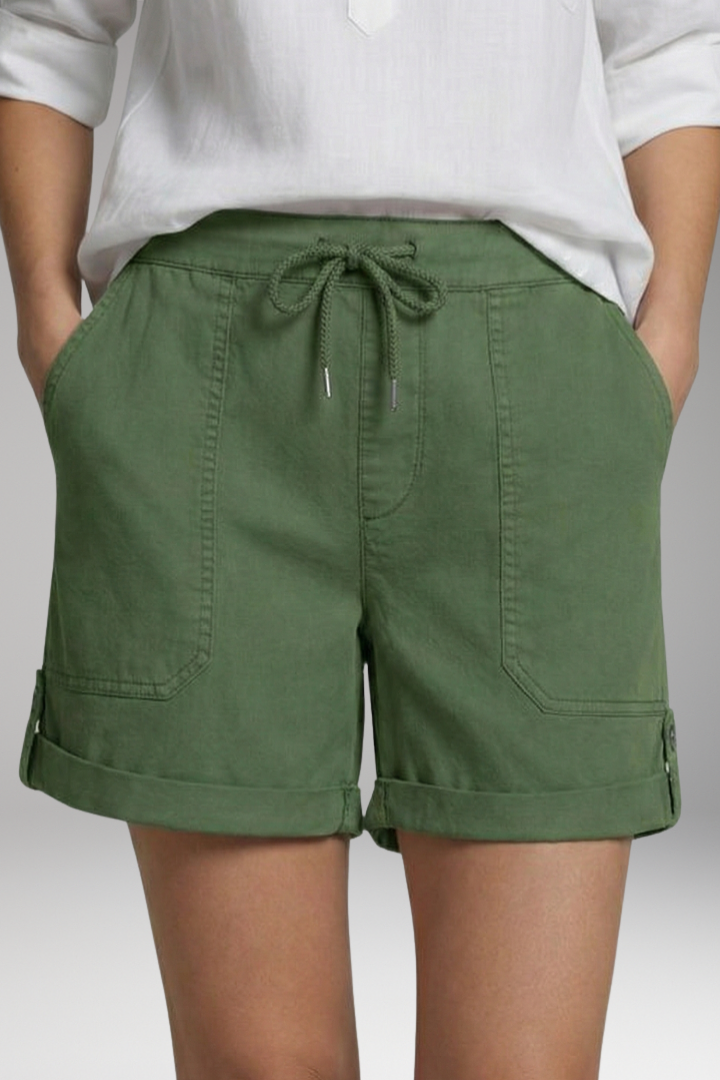Women's Shorts with Drawstring Waist and Rolled Hem
