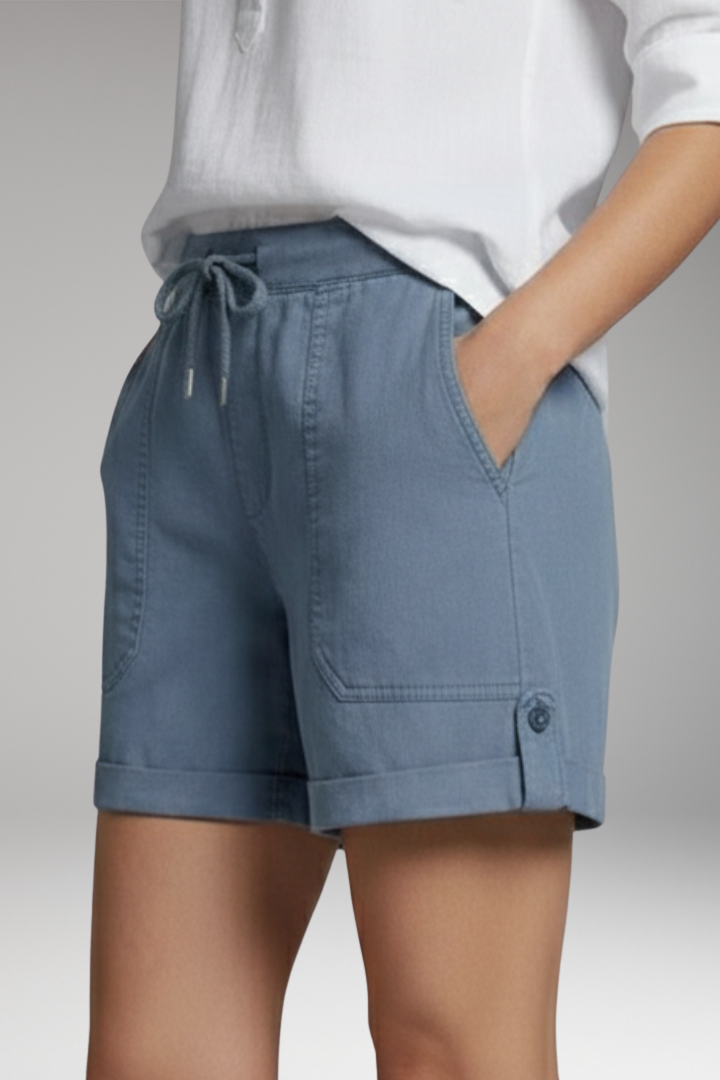 Women's Shorts with Drawstring Waist and Rolled Hem