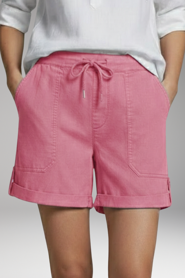Women's Shorts with Drawstring Waist and Rolled Hem