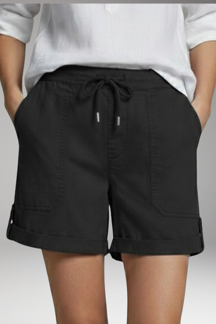 Women's Shorts with Drawstring Waist and Rolled Hem