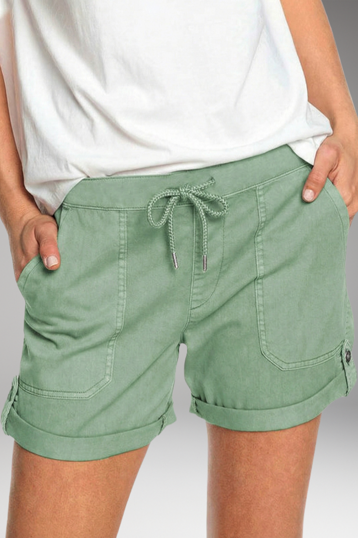 Women's Shorts with Drawstring Waist and Rolled Hem