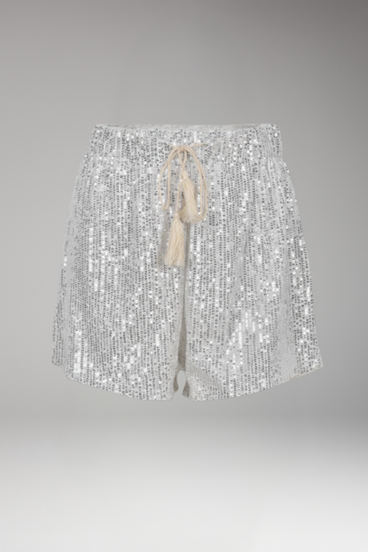 Women's Shorts with Sequined Surface and Drawstring