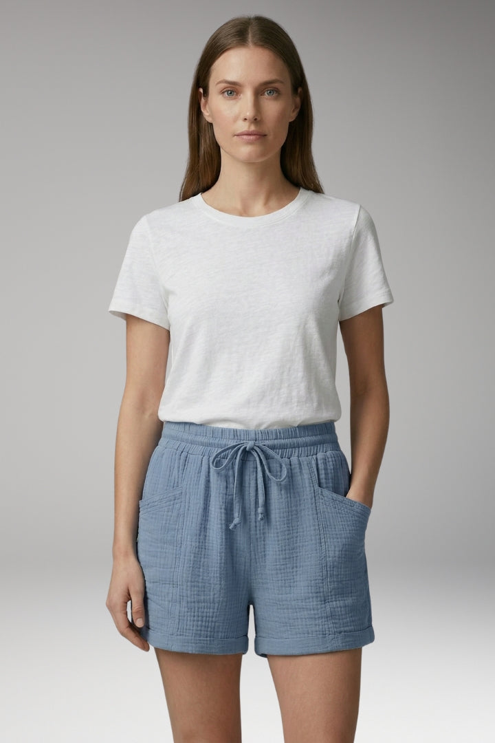 Women's Shorts with Elastic Waistband and Side Pockets