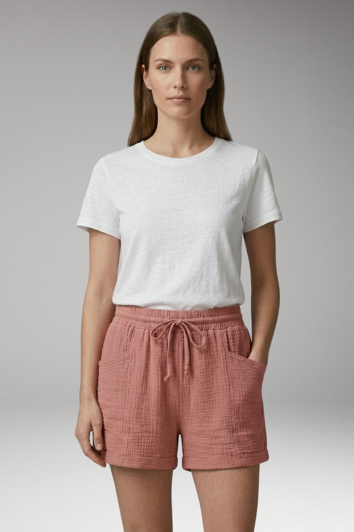 Women's Shorts with Elastic Waistband and Side Pockets
