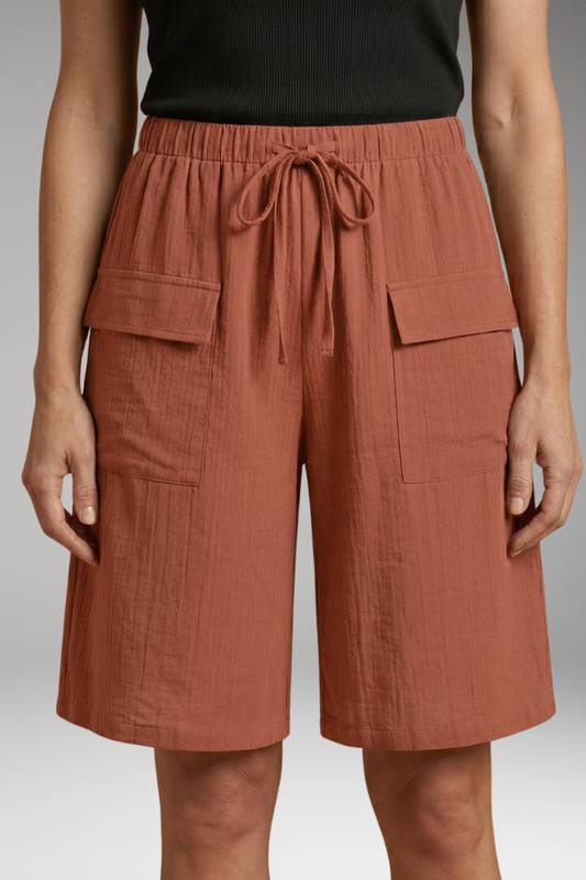 Women's Shorts with Elasticated Waistband and Front Pockets