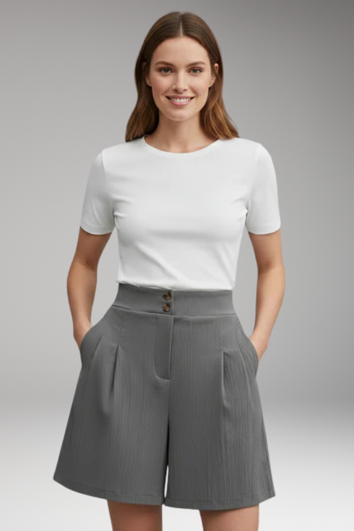 Women's High-Waisted Shorts with Button Placket