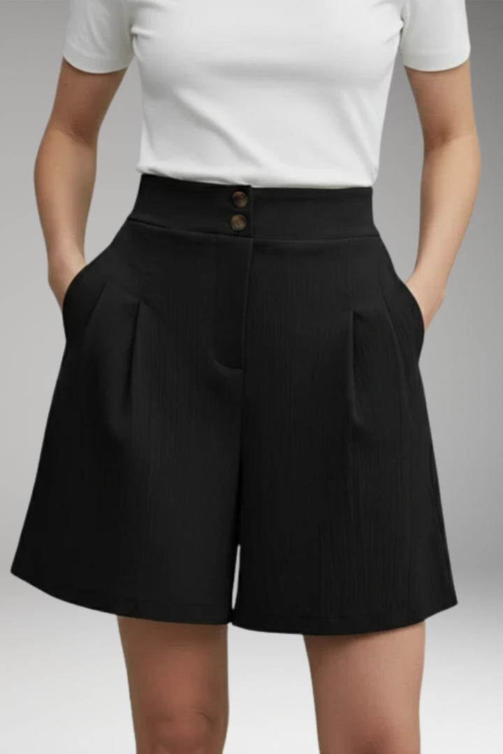 Women's High-Waisted Shorts with Button Placket