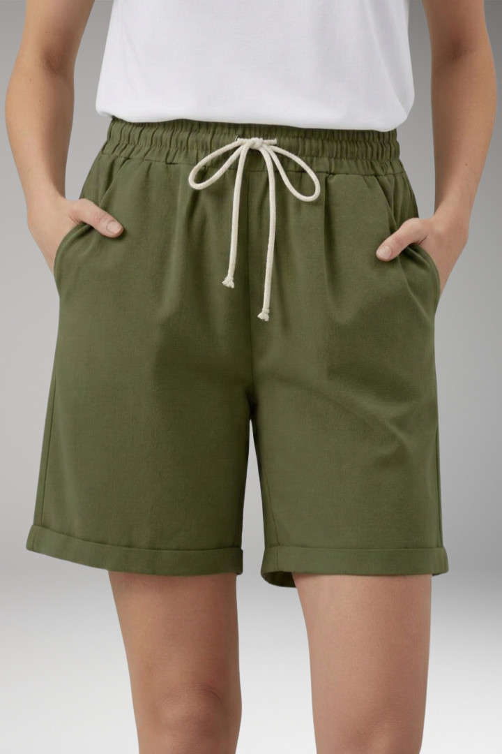 Women's Shorts with Side Pockets and Rolled Hem
