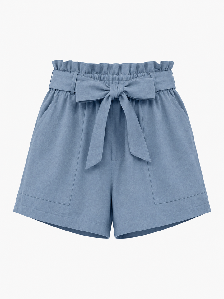 Women's Shorts with Tie Belt Waistband and Pockets