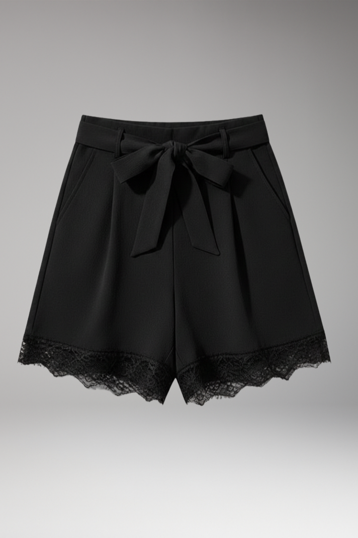 Women's Shorts with Tie Waist and Lace Hem