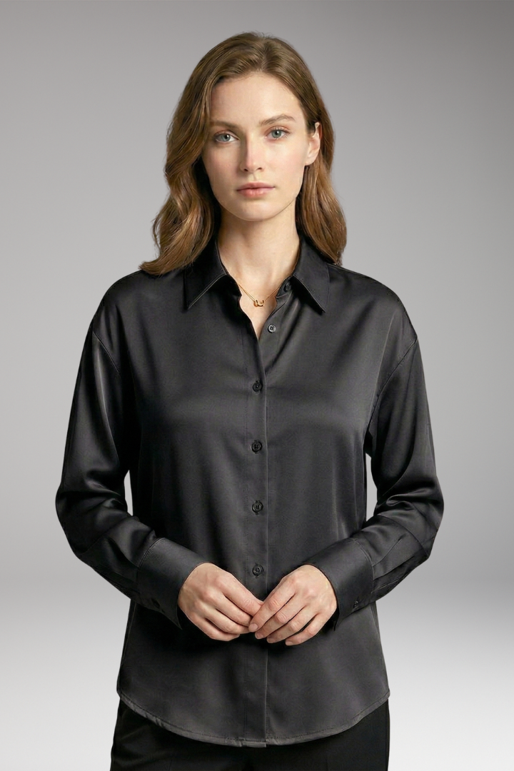 Women's Silk Shirt with Button-Down Front and Long Sleeves