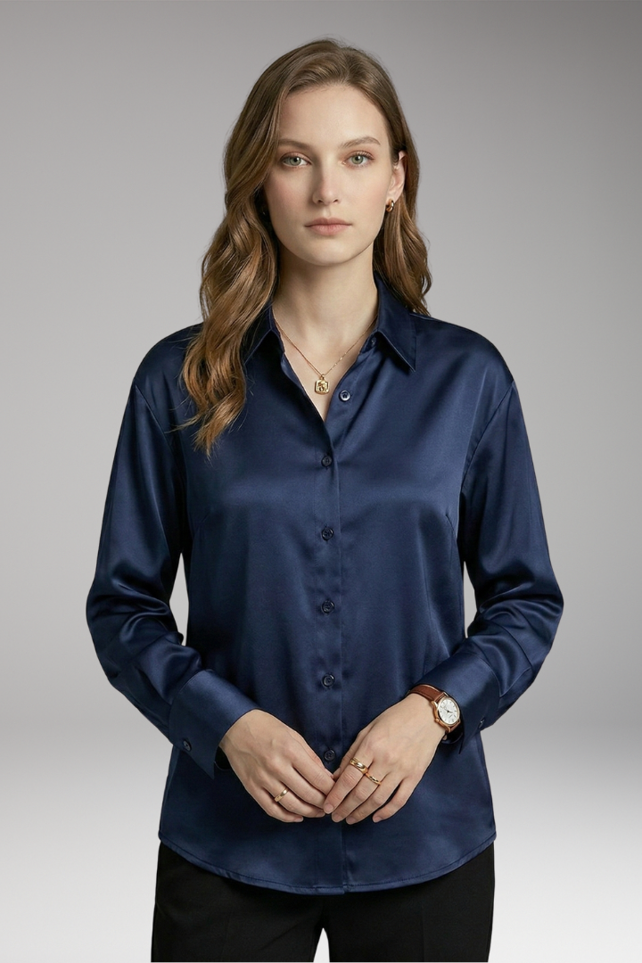 Women's Silk Shirt with Button-Down Front and Long Sleeves