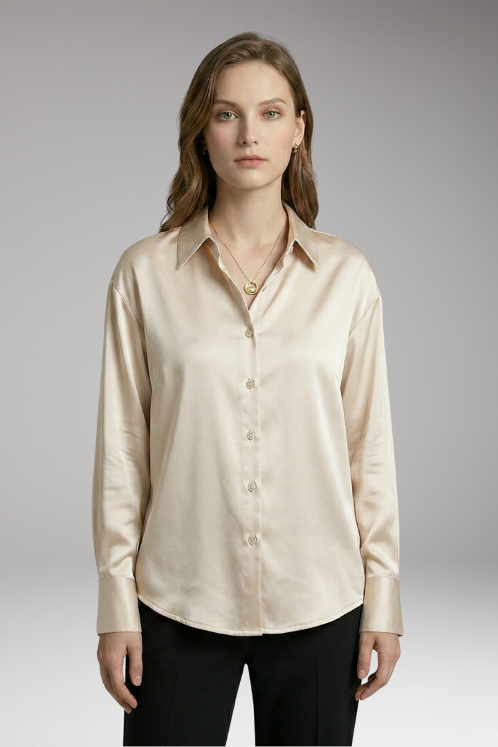 Women's Silk Shirt with Button-Down Front and Long Sleeves