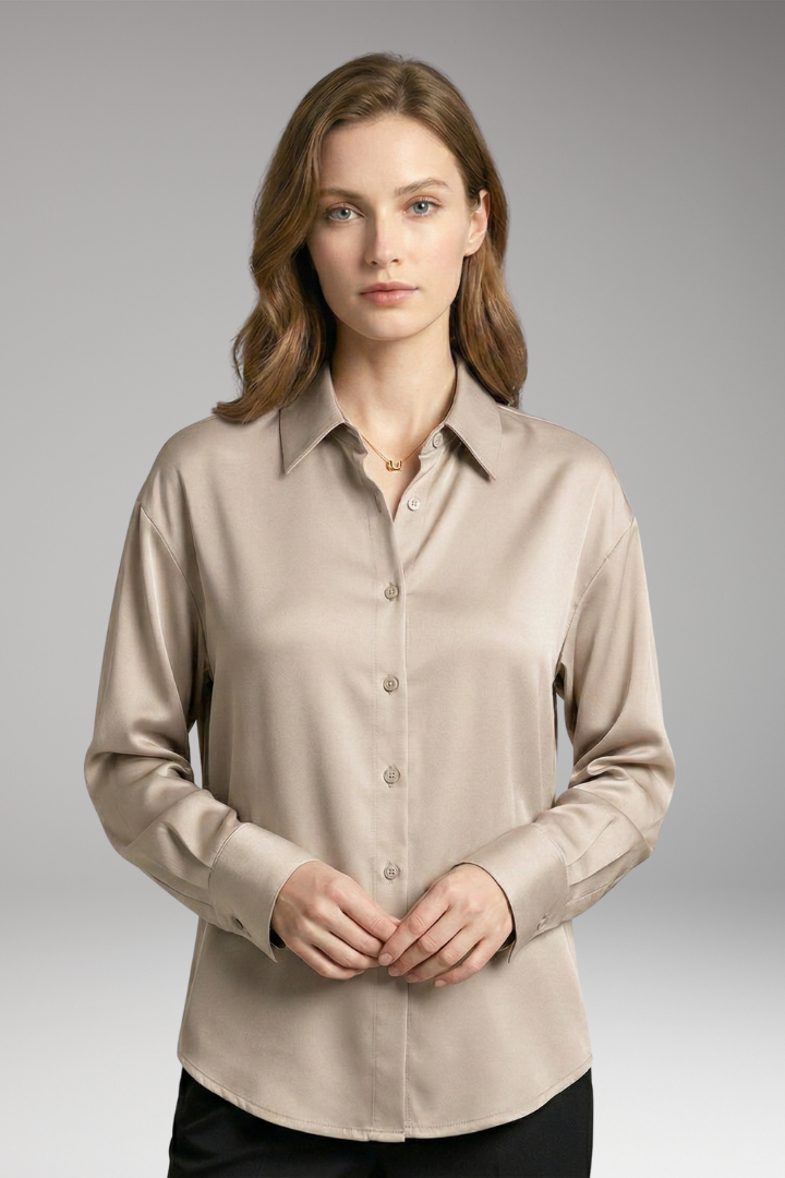 Women's Silk Shirt with Button-Down Front and Long Sleeves