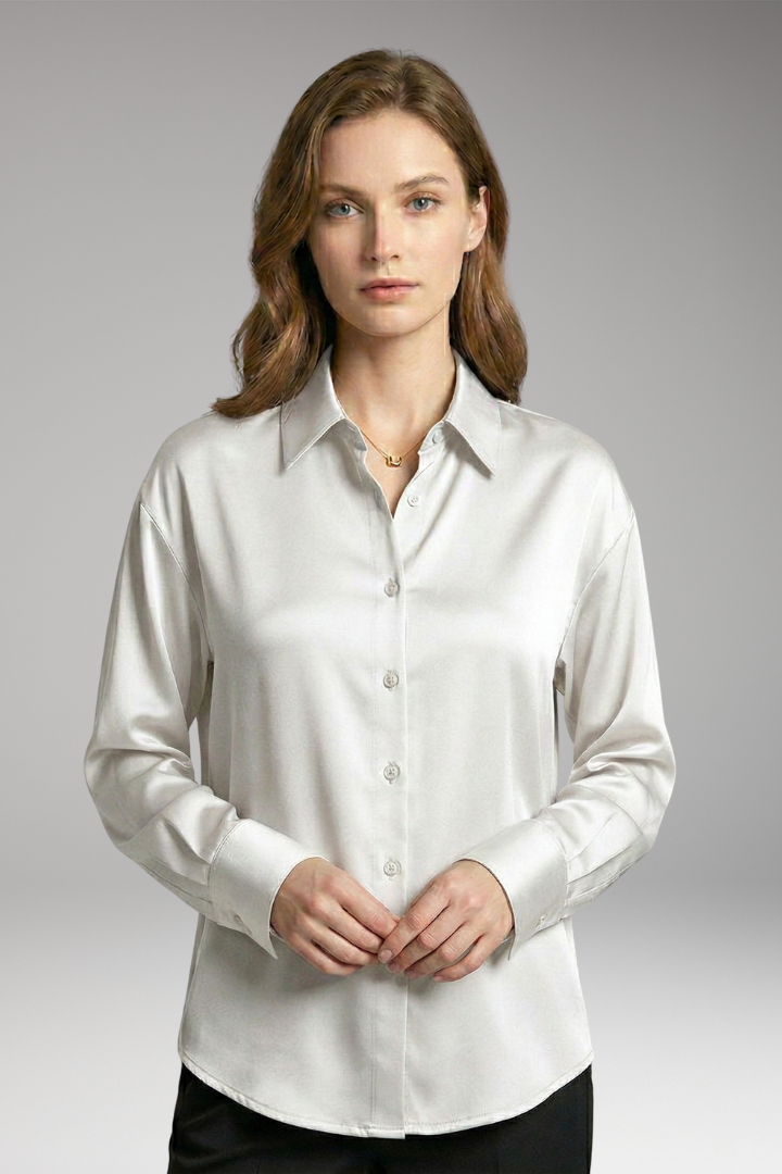 Women's Silk Shirt with Button-Down Front and Long Sleeves