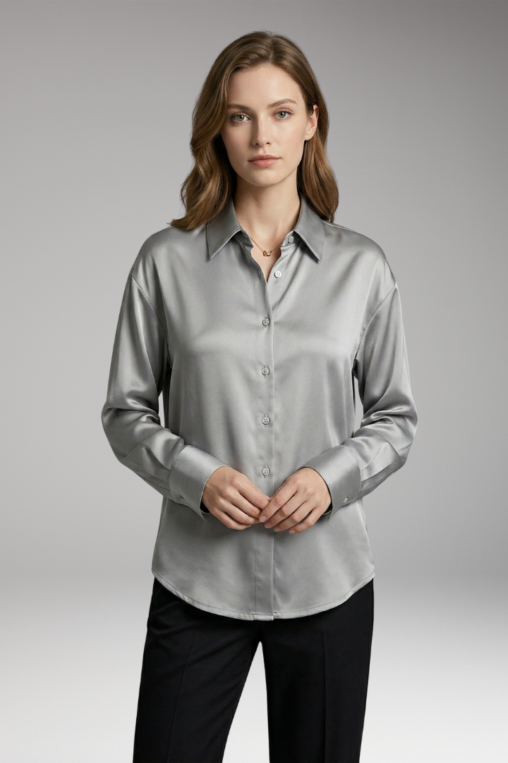 Women's Silk Shirt with Button-Down Front and Long Sleeves
