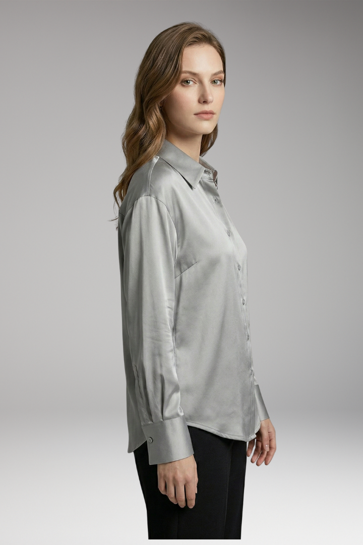 Women's Silk Shirt with Button-Down Front and Long Sleeves