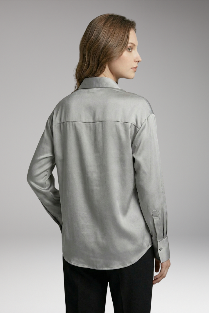 Women's Silk Shirt with Button-Down Front and Long Sleeves