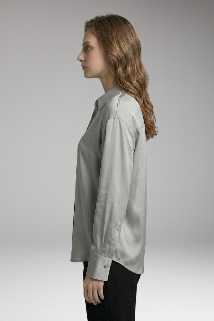 Women's Silk Shirt with Button-Down Front and Long Sleeves
