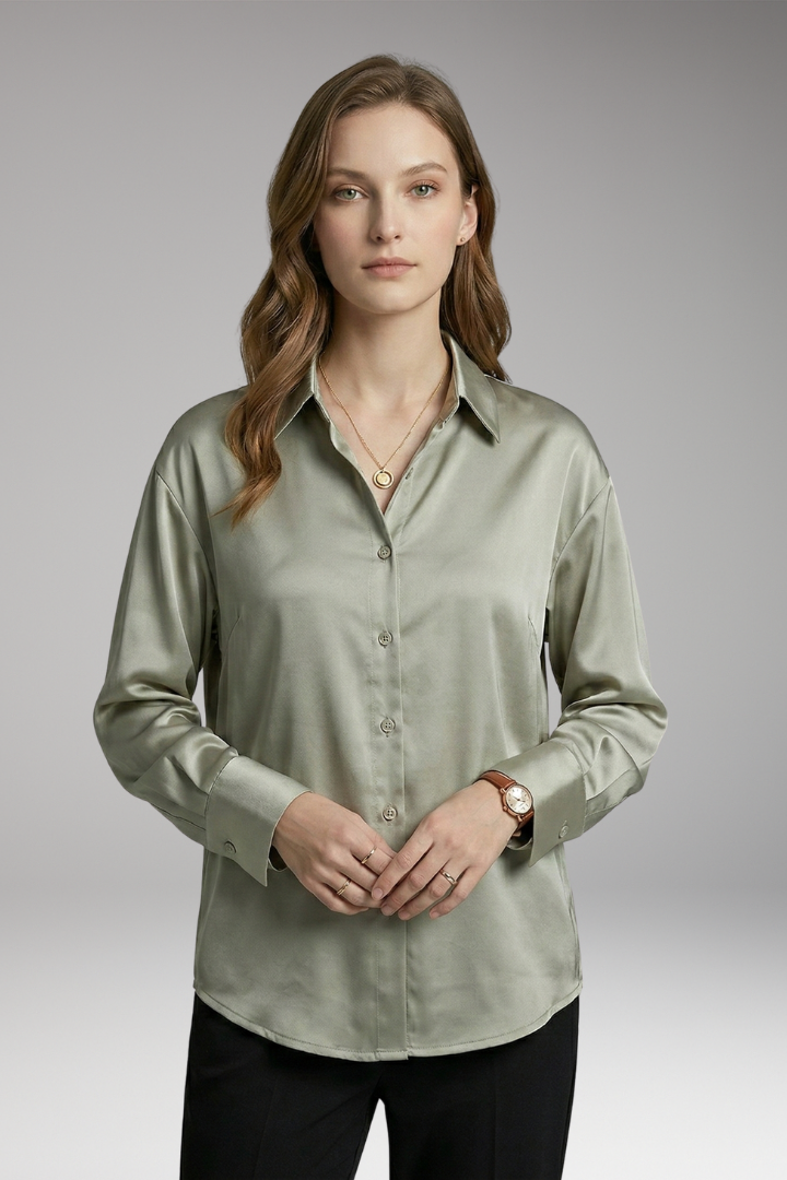 Women's Silk Shirt with Button-Down Front and Long Sleeves