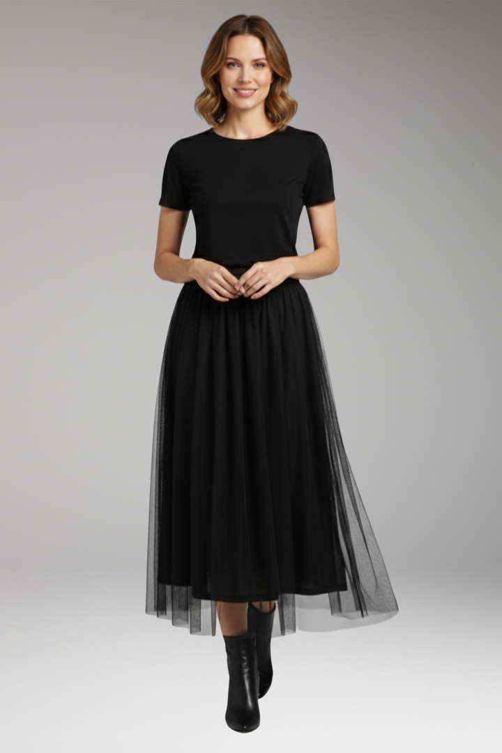 Women’s Skirt with High Waist and Layered Tulle