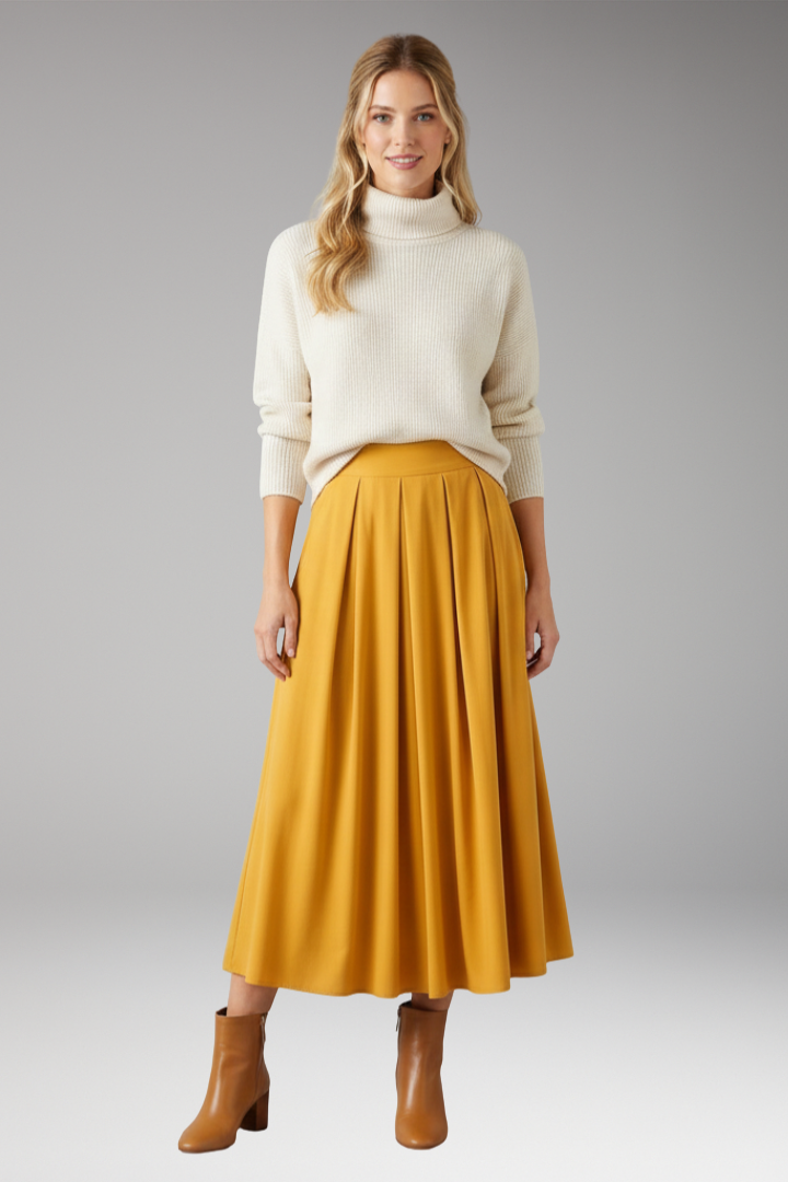 Women’s Skirt with High Waist and Pleated Design