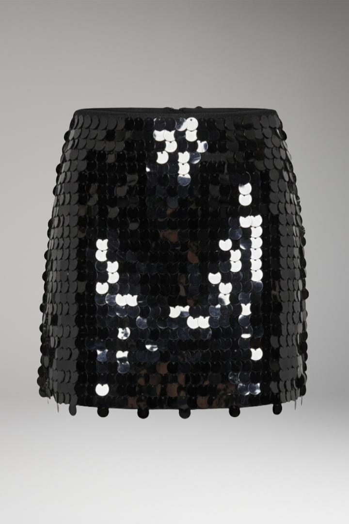 Women’s Skirt with High Waist and Sequin Surface